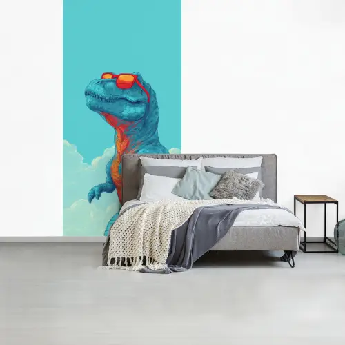 T-Rex - Blauw - Wolken - Zonnebril fotobehang vinyl groot -slaapkamer