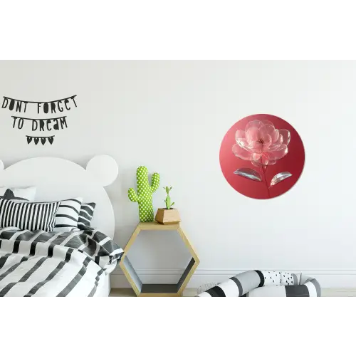 Sierlijk - Bloem - Roze - Glazen Wandcirkel aluminium klein -kinderkamer