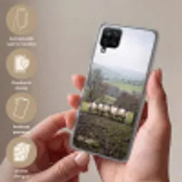 Schapen - Rij - Weide - Dieren - Platteland Telefoonhoesje Samsung Galaxy A12 klein -sfeer3_NL