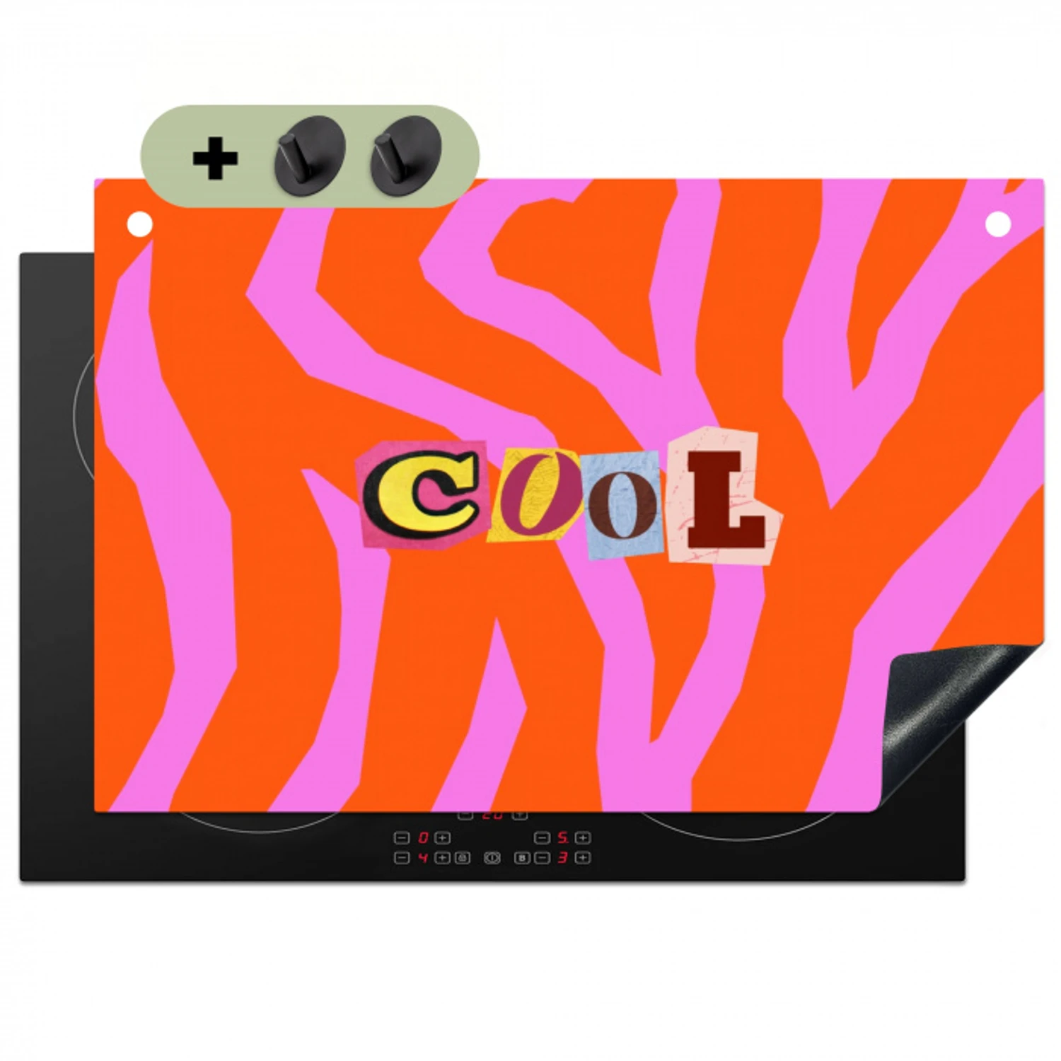 Zebraprint - Grafisch - COOL - Oranje Inductie beschemer met haakjes klein -3d