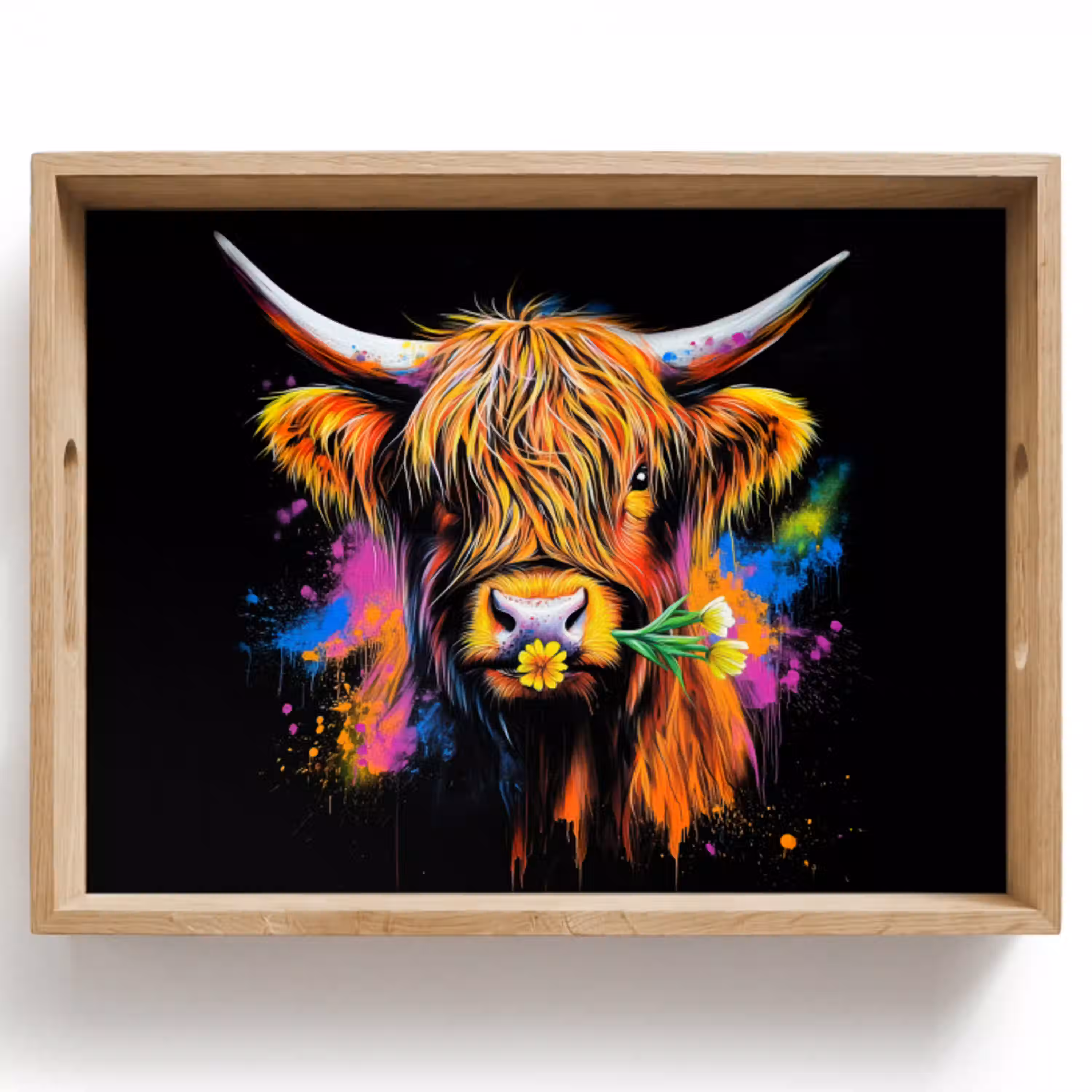 Schotse Hooglander - Graffiti - Kleurrijk - Bloem - Dieren Dienblad Rechthoek middel -z3d_shopping