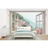 Doorkijk - Italië - Bloemen - Zee - Kust - Stad - Bergen fotobehang vinyl groot -bed