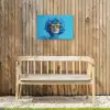 Vrouw - Bloem - Blauw - Modern - Bril - Portret Tuinposter op houten frame 2 cm dik klein -sfeer4