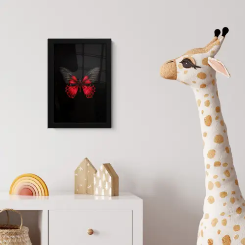 Vlinder - Rood - Contrast fotolijst zwart zonder passe partout klein -usfeer4_kinderkamer