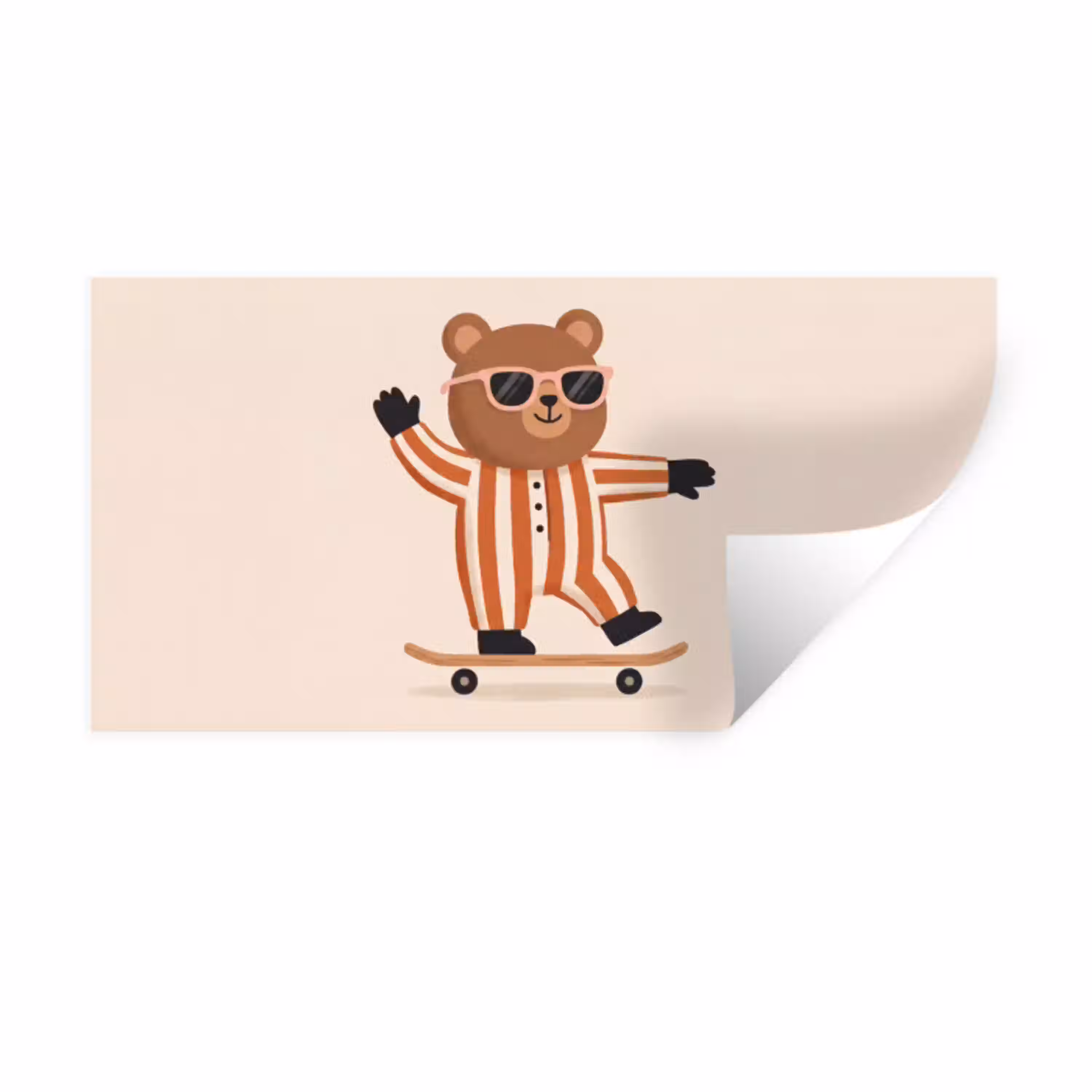 Dieren - Skateboard - Spel - Cartoon - Roze Muursticker klein -3d