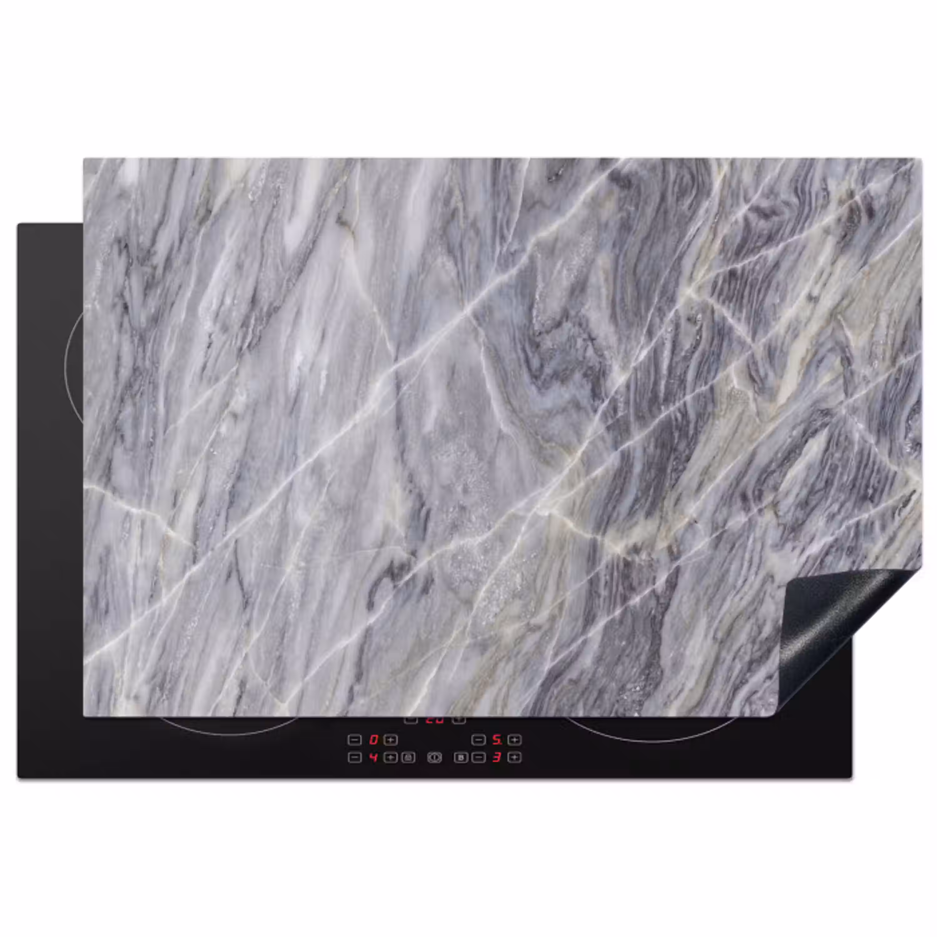 Marmer - Ader - Patroon - Abstract - Grijs Inductie beschermer vinyl 3mm klein -3d