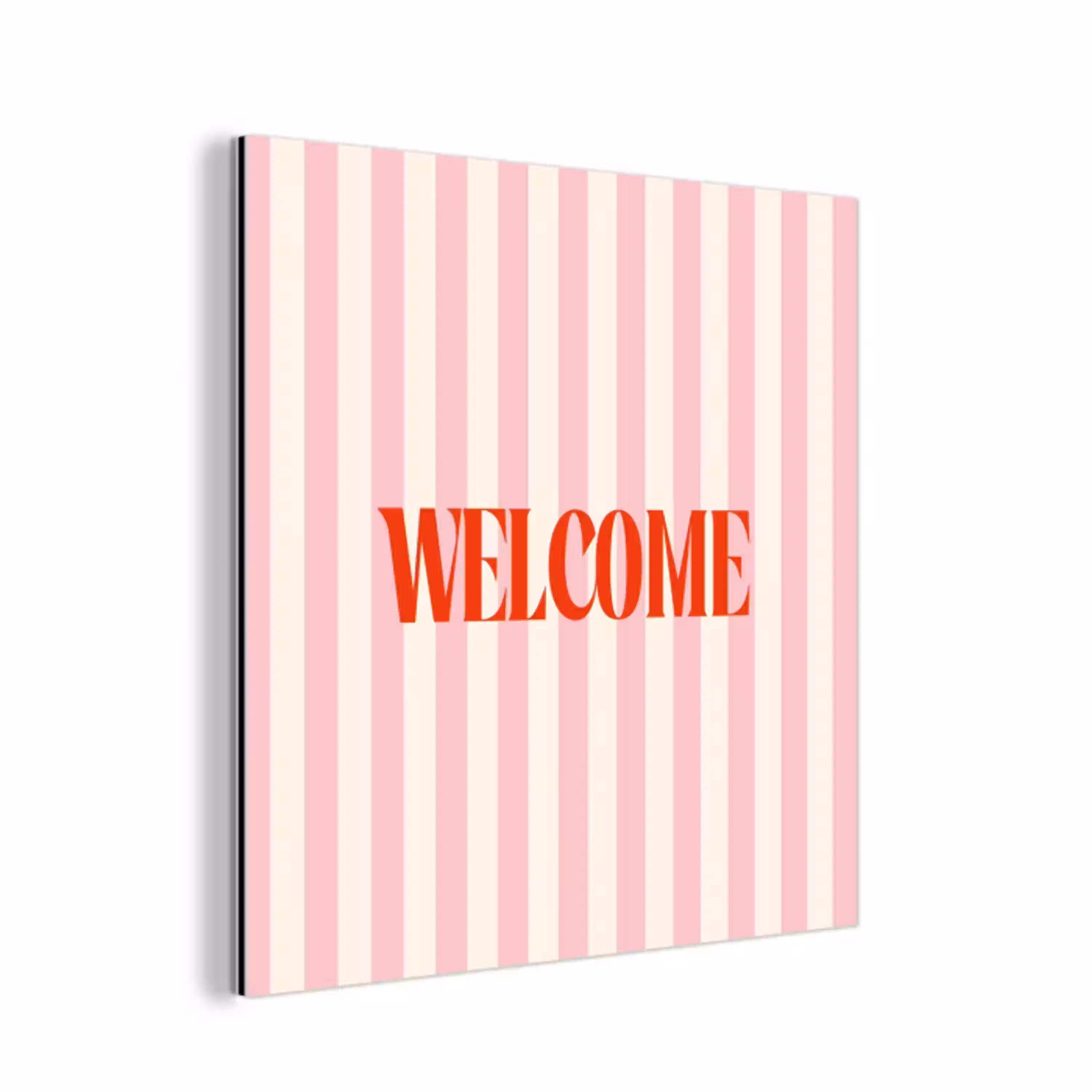 Zachtroze - Rood - Strepen - Welcome aluminium wit klein -3d