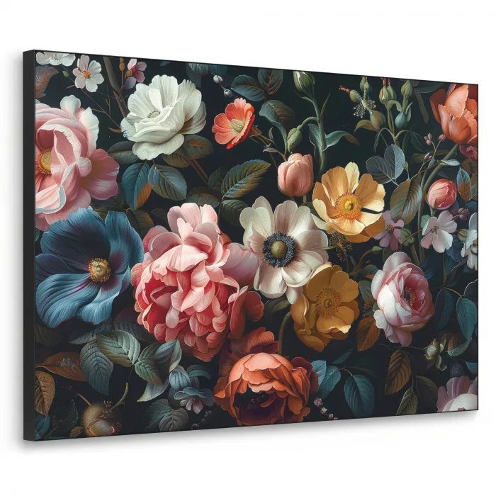 Vintage - Kleurrijk - Bloemen - Modern Textielframe zwart klein -3d