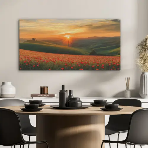Klaprozen - Bloemen - Heuvels - Zonsondergang PET vilt middel -sfeer1
