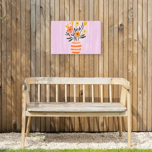 Vaas - Gestreept - Bloemen - Oranje Tuinposter op houten frame 2 cm dik klein -sfeer4