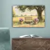 Houten bankje - Bloempotten - Landschap canvas 2cm klein -sfeer4