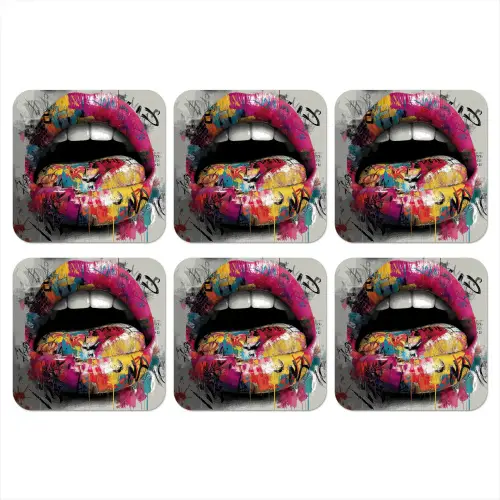 Lippen - Graffiti - Expressief onderzetter kurk middel -3d