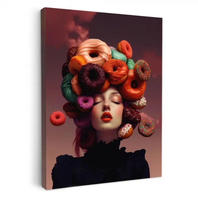 Leinwandbilder - Frau - Donuts - Bunt