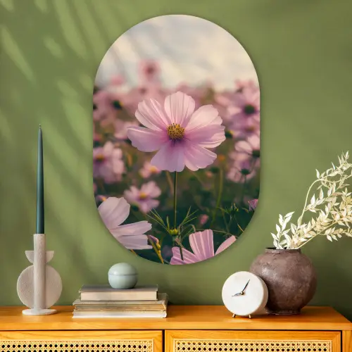 Bloemen - Paars - Wazig Wandcirkel Ovaal Glas middel -sfeer2