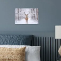 Hert - Winter - Bos - Natuur - Wit poster papier klein -sfeer2