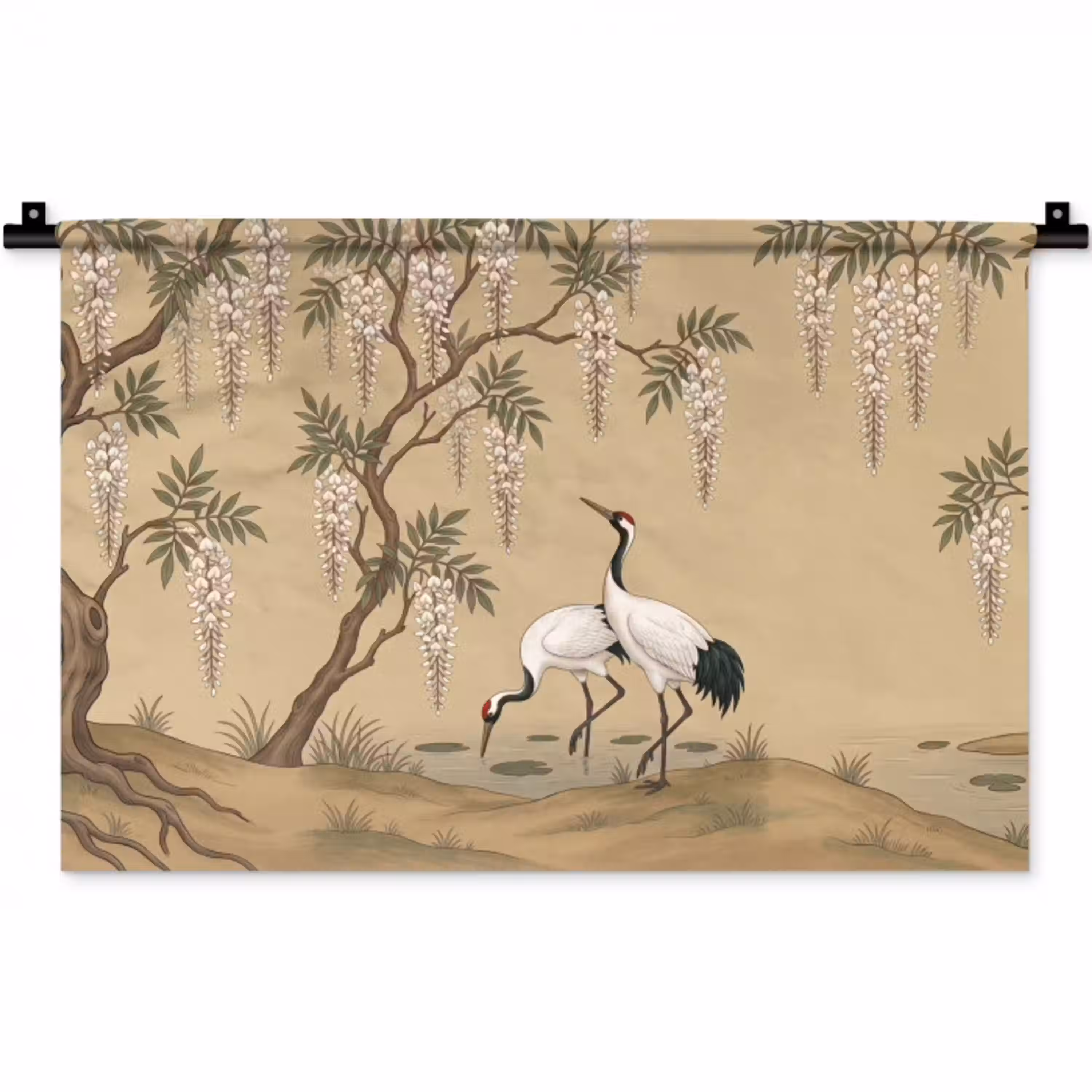 Kraanvogels - Water - Beige Wandkleed katoen klein -zz3d