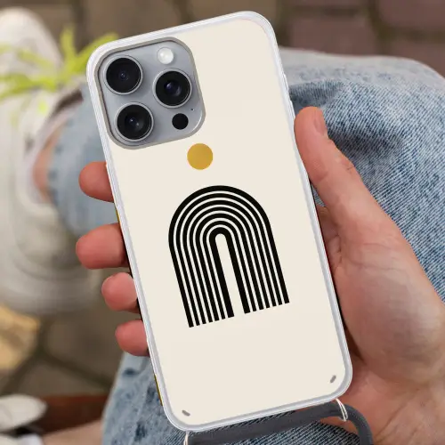 Minimalistisch - Zwarte boog - Gouden cirkel Hoesje iPhone 16 Pro Max met koord klein -sfeer3