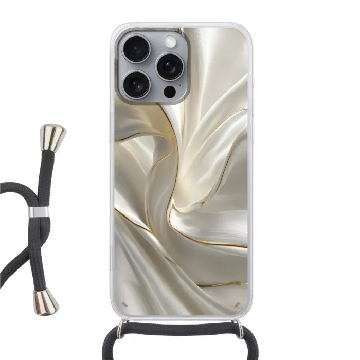 Stof - Plooien - Goud Hoesje iPhone 16 Pro Max met koord klein -3d