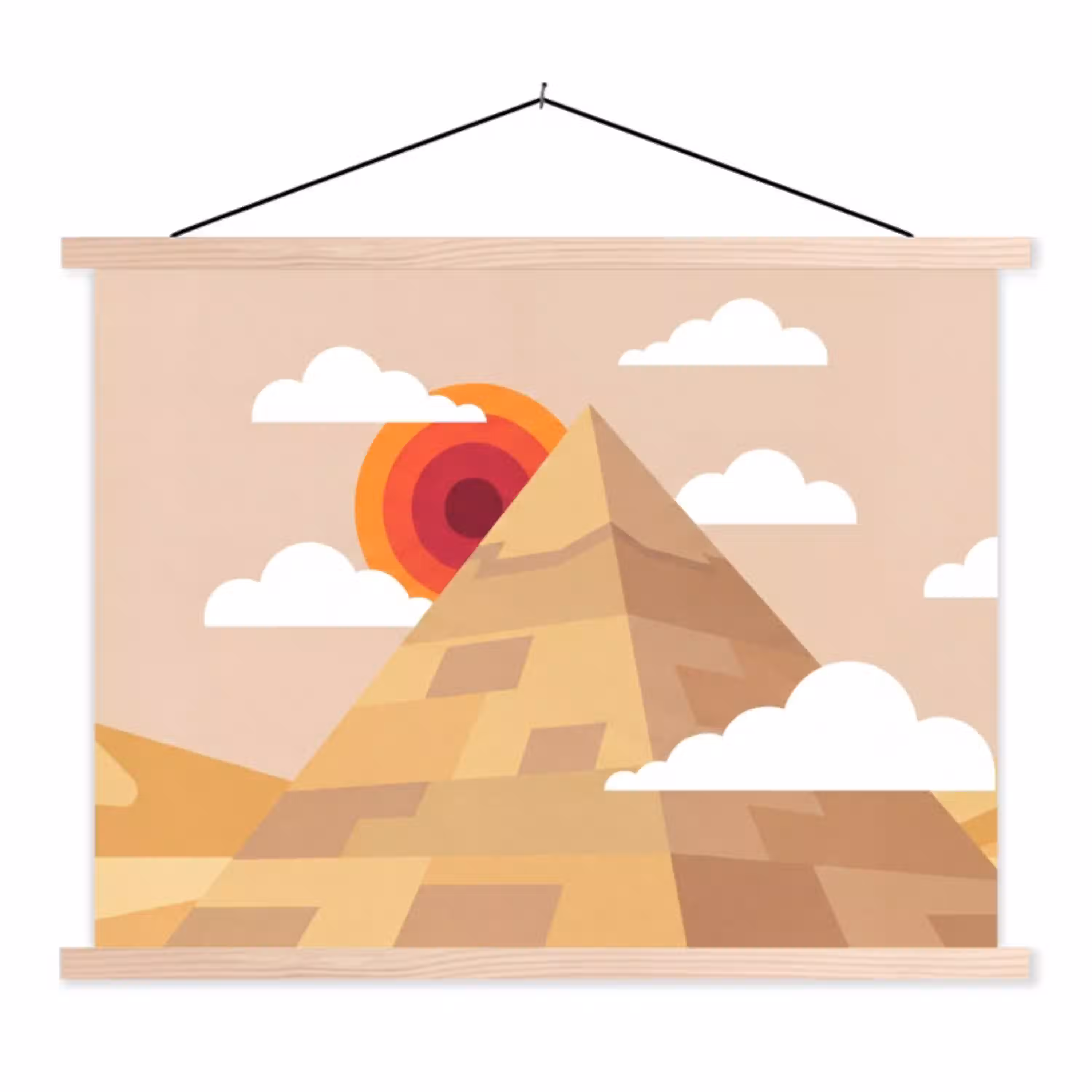 Piramide - Zon - Woestijn - Modern - Oranje textielposter latten blank klein -3d