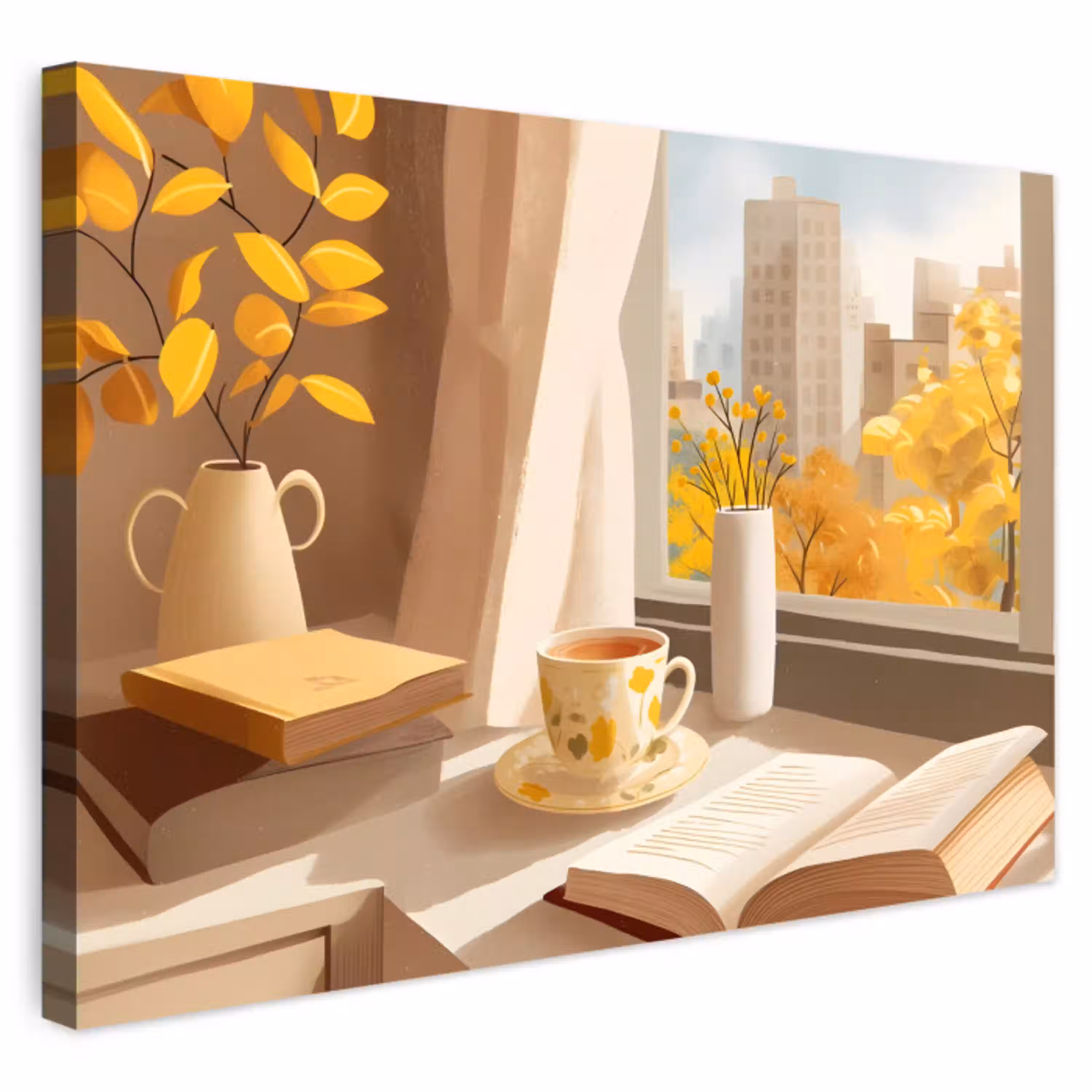 Thee - Boek - Thee - Herfst Tuinposter op houten frame 2 cm dik klein -3d