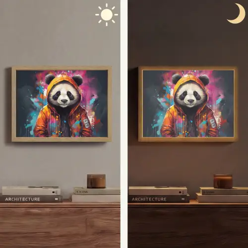 Panda - Jas - Graffiti - Oranje Light Box met batterij (Wandlamp) middel -sfeer3