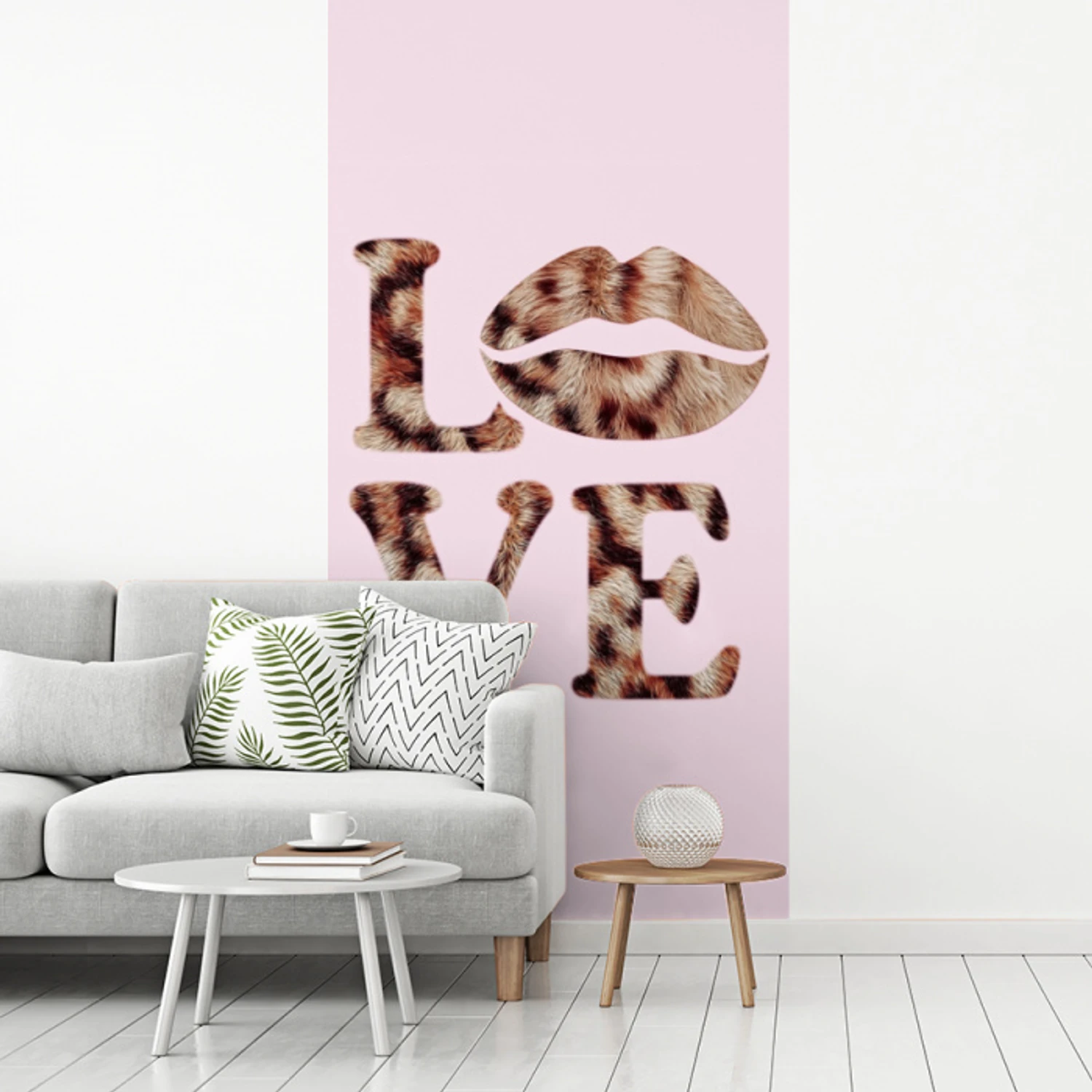 Tekst - Love - Pantervacht - Lichtroze fotobehang vinyl groot -woonkamer