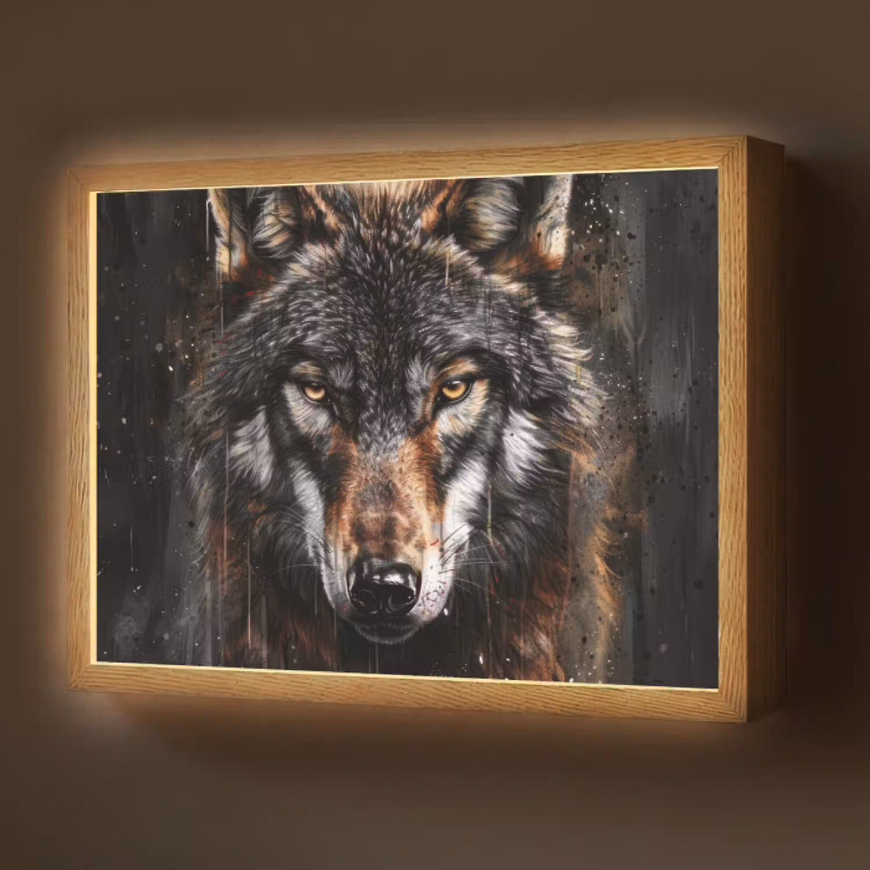 Dieren - Wolf - Portret - Zwart - Bruin Light Box met batterij (Wandlamp) middel -z3d_website