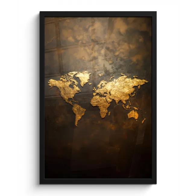 Poster met lijst - Wereldkaart - Goud - Roest