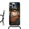 Palmbomen - Hangmat - Strand - Zonsondergang Hoesje iPhone 16 Pro Max met koord klein -3d