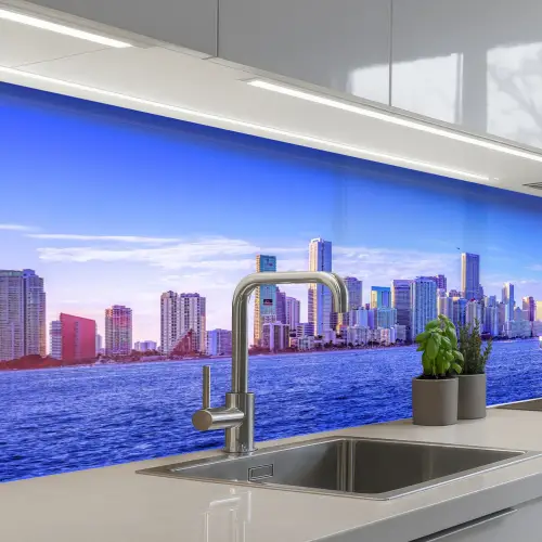 Skyline - Blauw - Wolkenkrabbers - Stad keuken achterwand 2 middel -3d_schuin