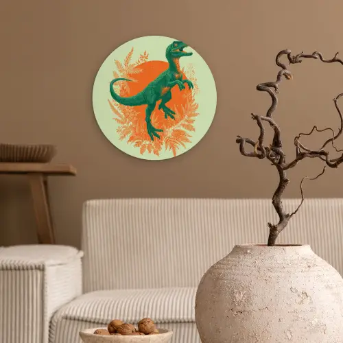 Dinosaurus - Groen - Planten - Cirkel Wandcirkel kunststof plaat 5mm dik klein -sfeer1