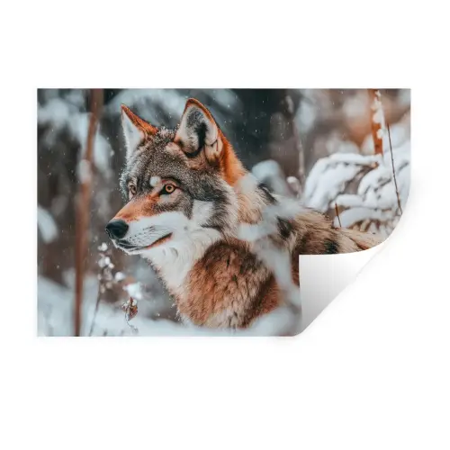 Wolf - Sneeuw - Winter - Dieren - Natuur - Sneeuw Muursticker klein -3d