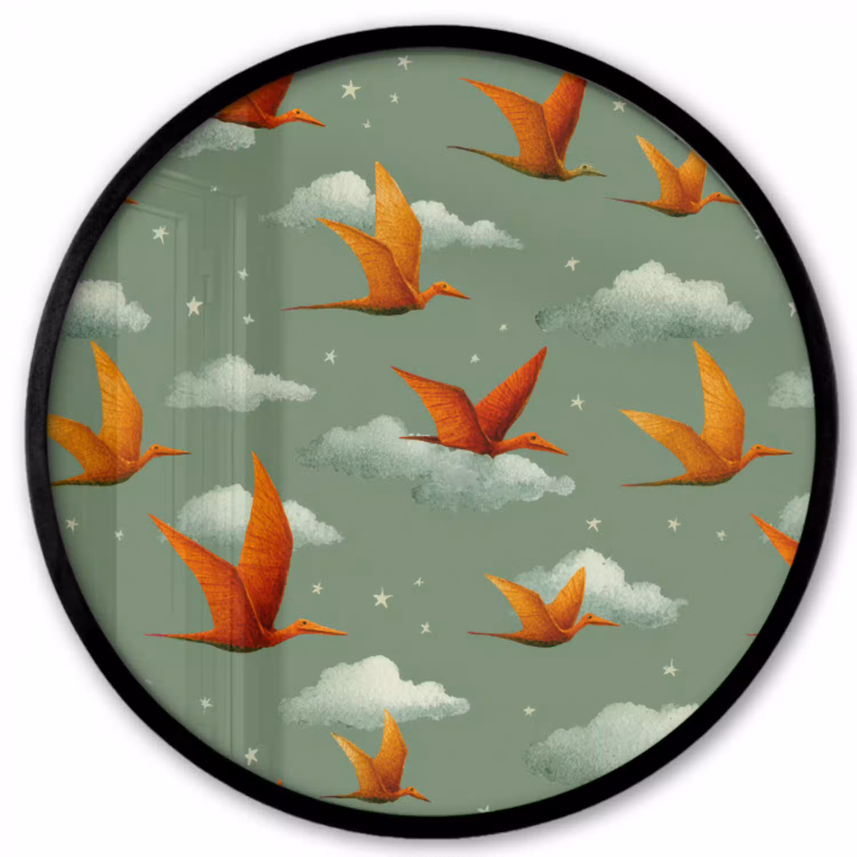 Dinosaurussen - Wolken - Sterren - Oranje Fotolijst rond zonder passe partout klein -3d