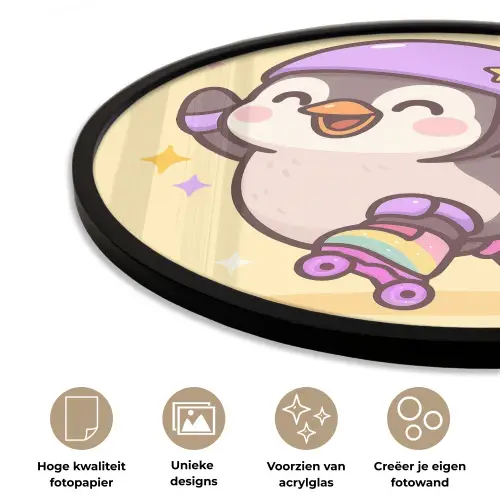 Pinguïn - Rolschaatsen - Geel - Energiek Fotolijst rond zonder passe partout klein -closeup_NL