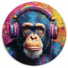 Graffiti - Chimpanzee - Street art - Koptelefoon - Aap Wandcirkel kunststof plaat 5mm dik klein -3d
