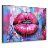 Graffiti - Lippen - Felroze - Geschilderd Textielframe zwart klein -3d