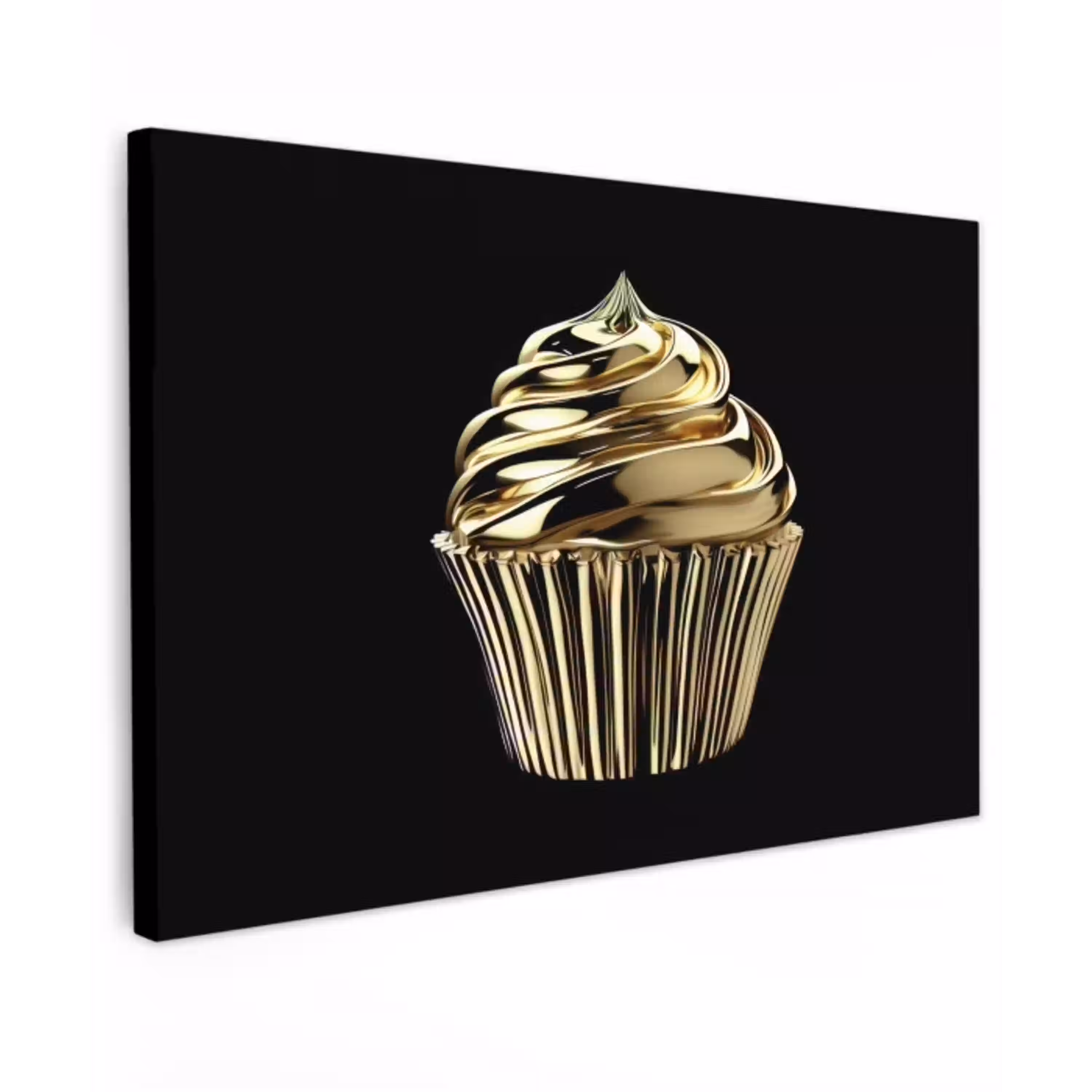 Cupcake - Eten - Goud - Zwart canvas 2cm klein -z3d