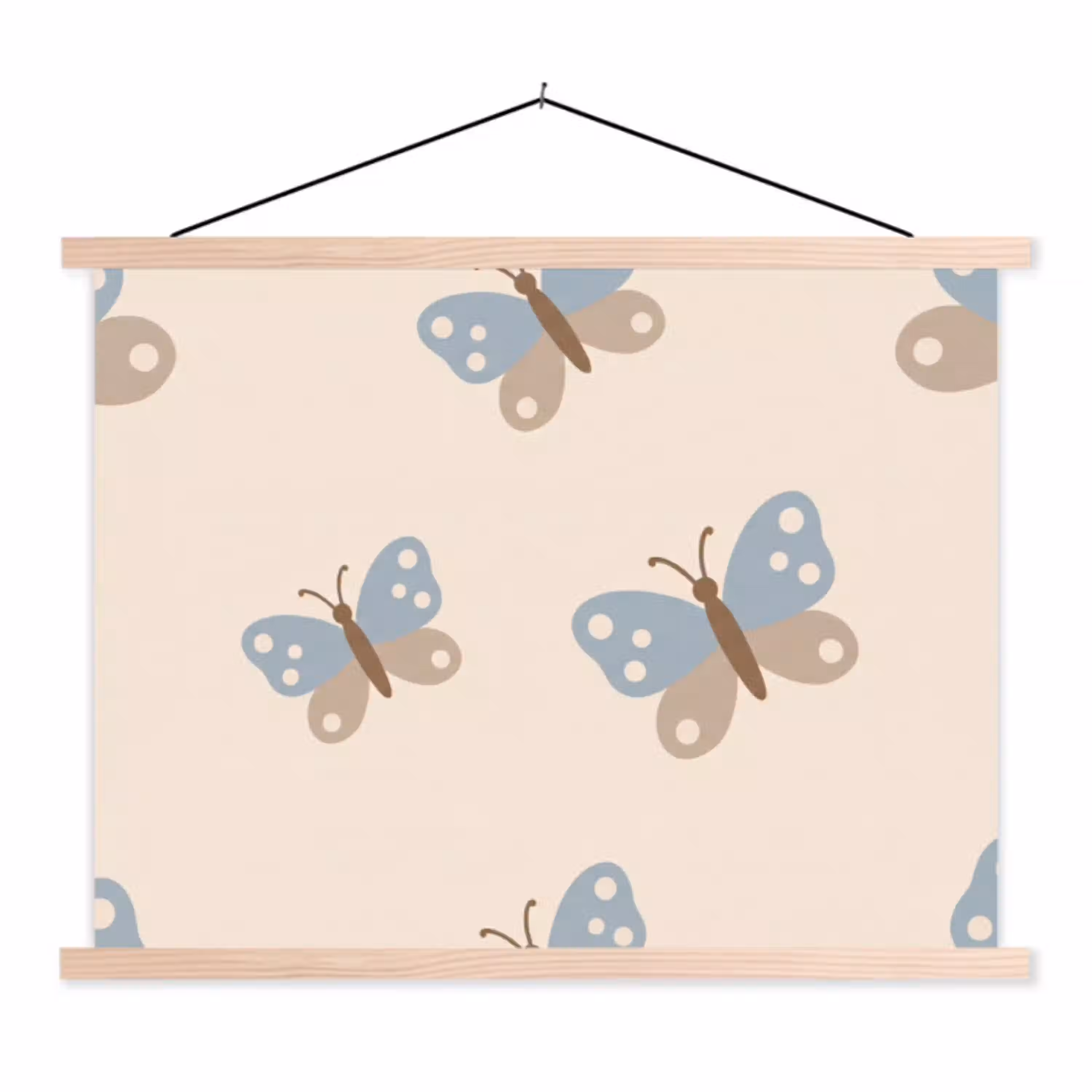 Insect - Vlinderpatroon - Abstract - Blauw - Beige textielposter latten blank klein -3d