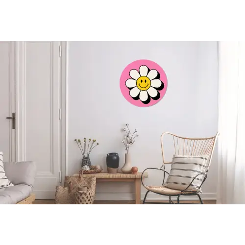 Smiley - Bloem - Roze Wandcirkel aluminium klein -woonkamer