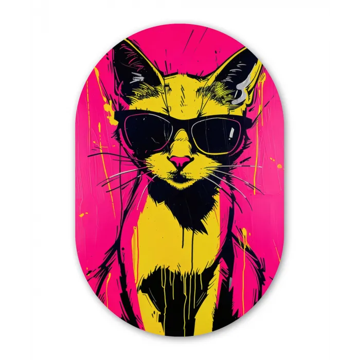 Kat - Art - Zonnebril - Roze Wandcirkel Ovaal Glas middel -3d