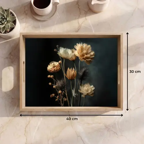 Boeket - Bloemen - Licht - Zwart Dienblad Rechthoek middel -USP_Formaat