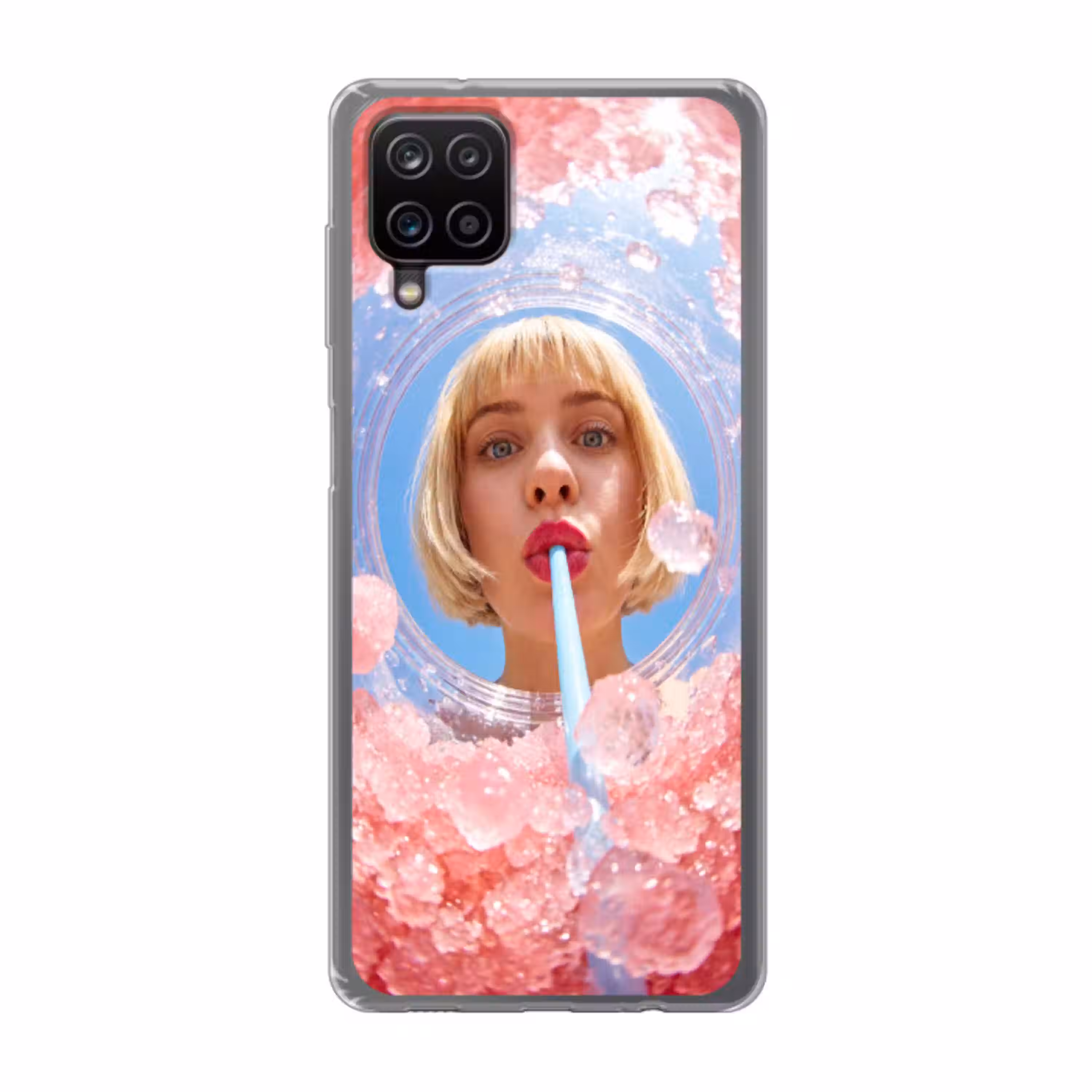 Vrouw - Drank - Zomer - Roze - Blauw Telefoonhoesje Samsung Galaxy A12 klein -3d