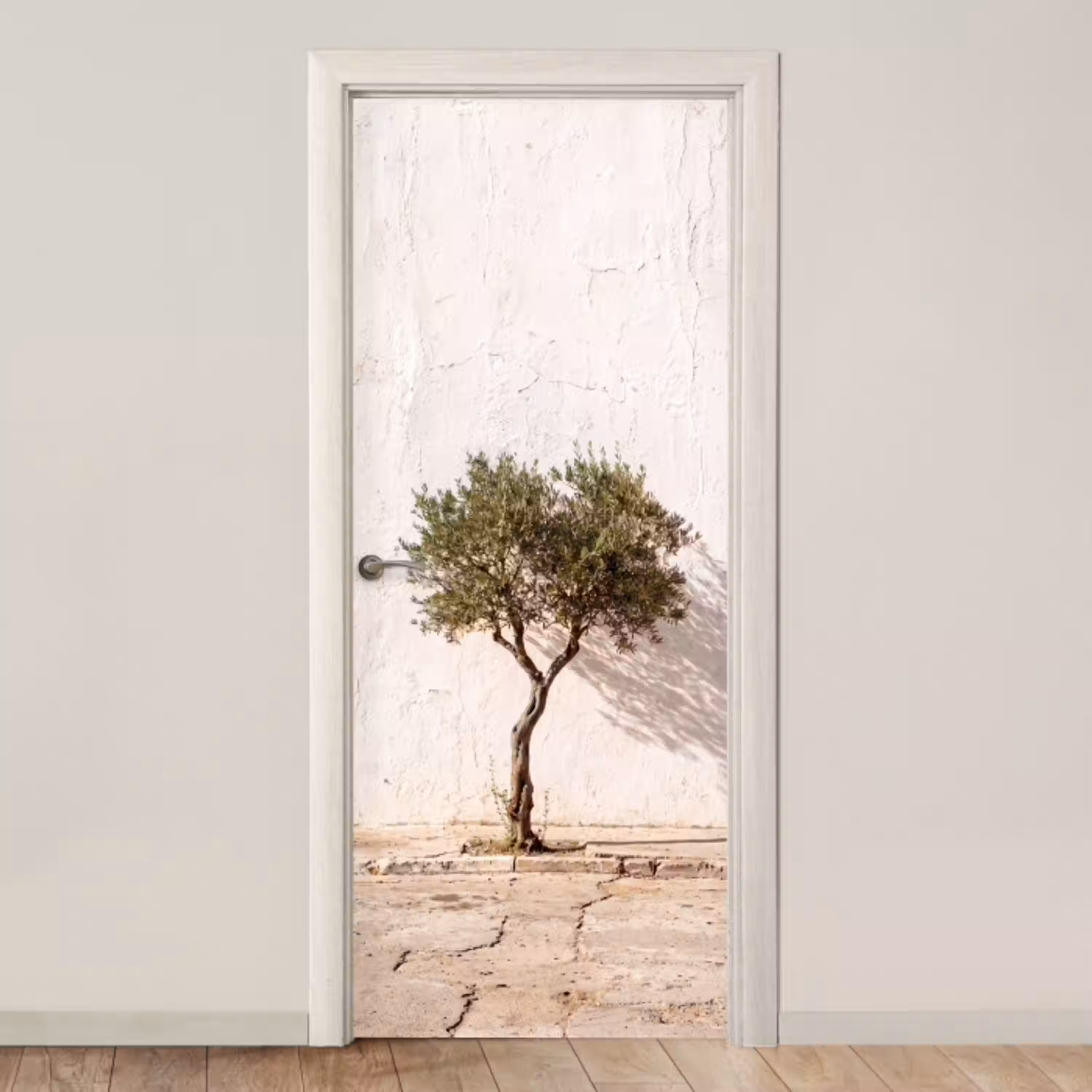 Olijfboom - muur - wit deurposter klein -3d_beige