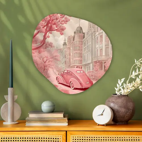 City - Car - Pink Wandcirkel Organisch Plexiglas middel -sfeer2