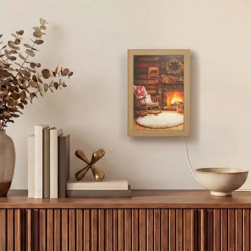 Winter - Kerst - Huis - Openhaard Light Box met kabel (Tafellamp) klein -sfeer2