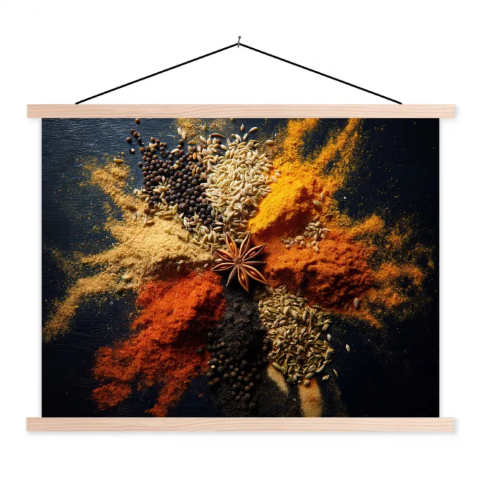 Specerijen - Explosie - Oranje textielposter latten blank klein -3d