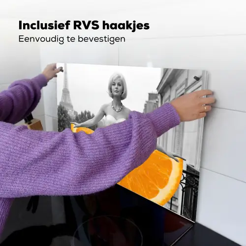 Sinaasappel - Eiffeltoren - Vrouw Inductie beschemer met haakjes klein -ky-ophangen-nl