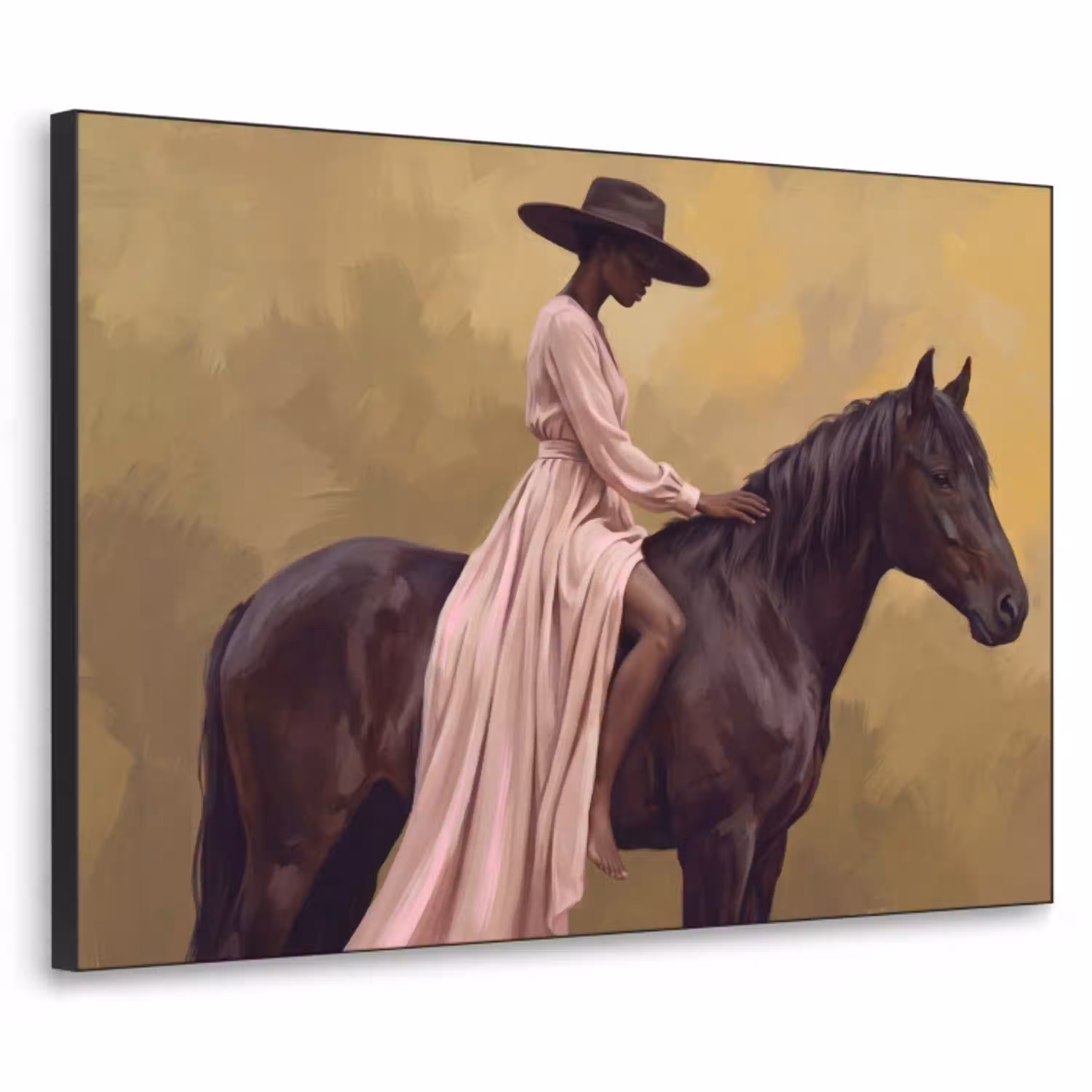 Paard - Klassiek - Oker Textielframe zwart klein -3d