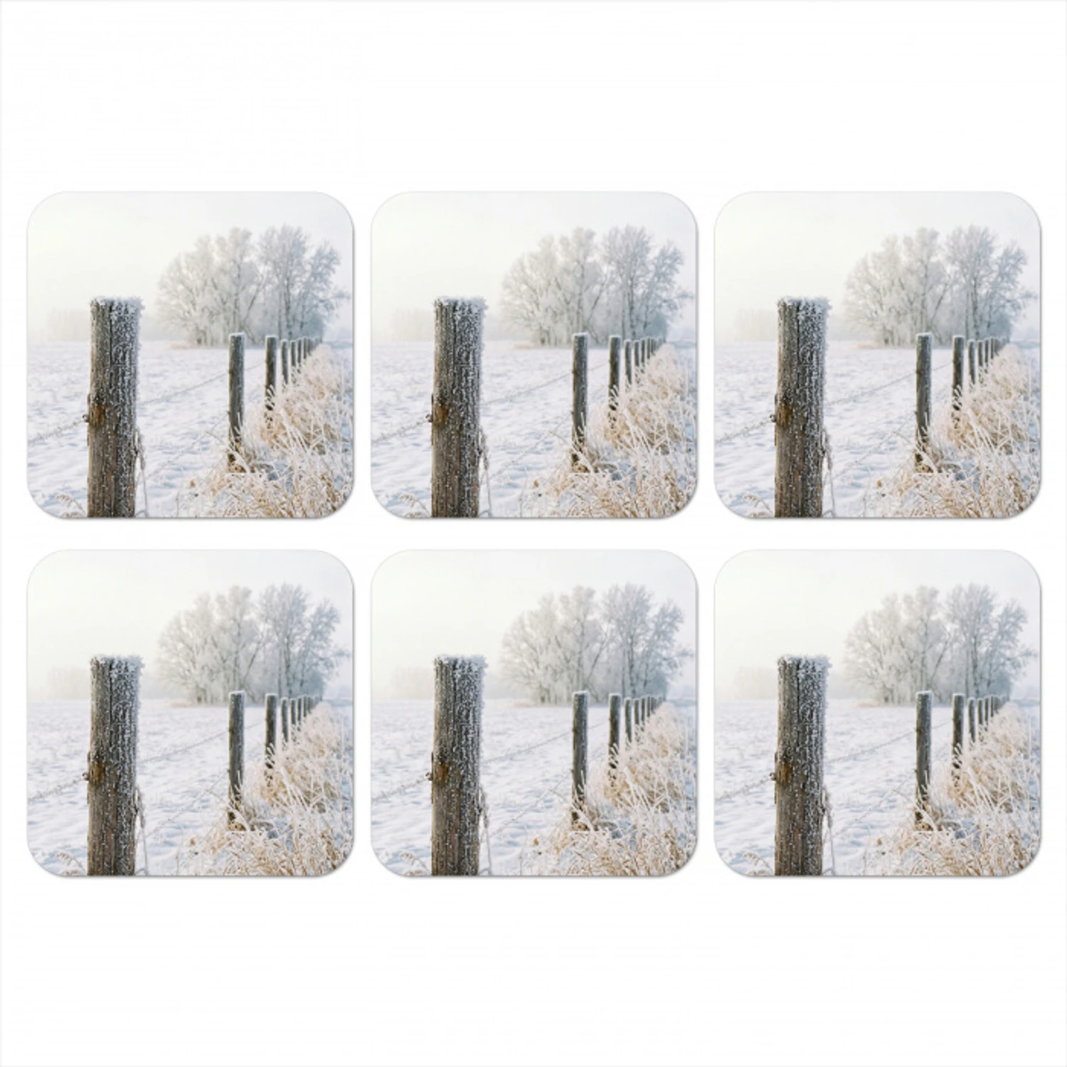 Hek - Sneeuw - Mist - Platteland - Nostalgisch onderzetter kurk middel -3d