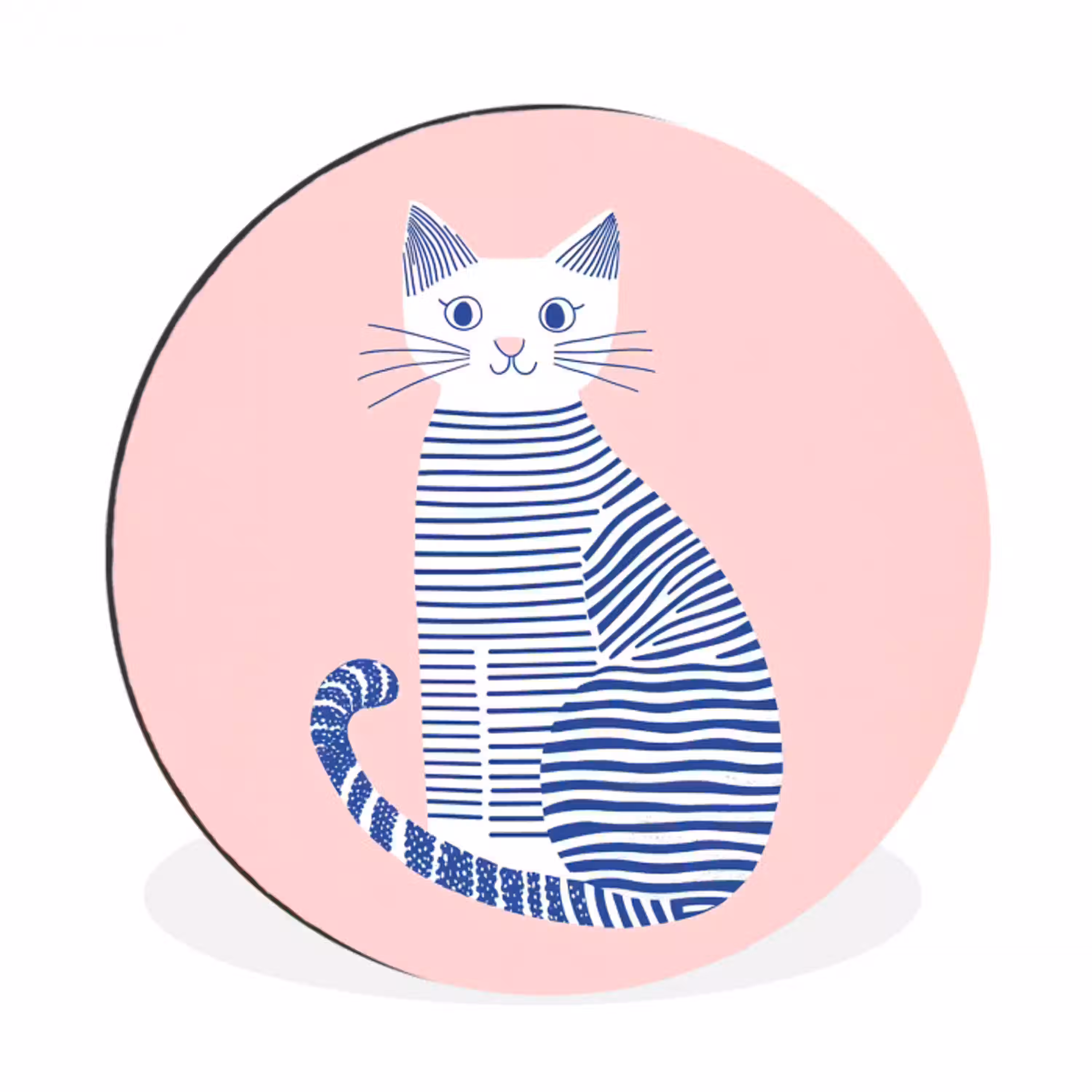 Kat - Illustratie - Minimalistisch - Roze Wandcirkel aluminium klein -3d
